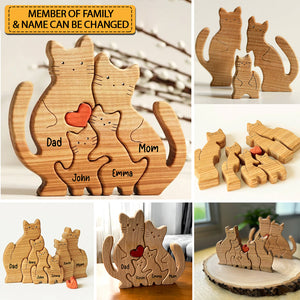 Personalized Cat Family Wooden Puzzle - Puzzle Wooden Cat Family - Wooden Pet Carvings, Gift For Family