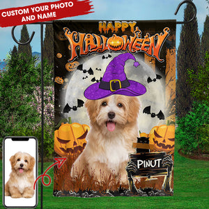 Happy Halloween - Personalized Pet Photo & Name Flag - Gift For Pet Lovers