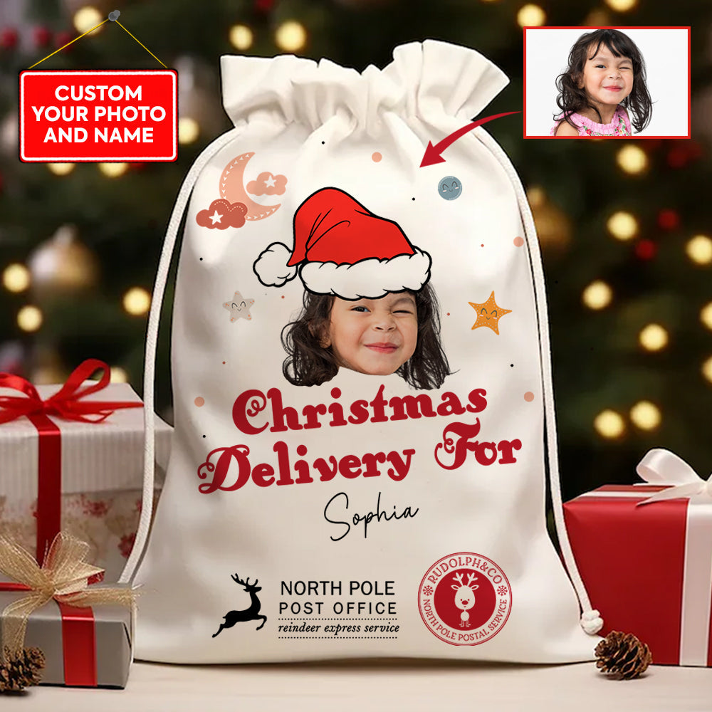 Christmas Delivery Face Photo - Christmas Season - Personalized String Bag, Christmas Gift