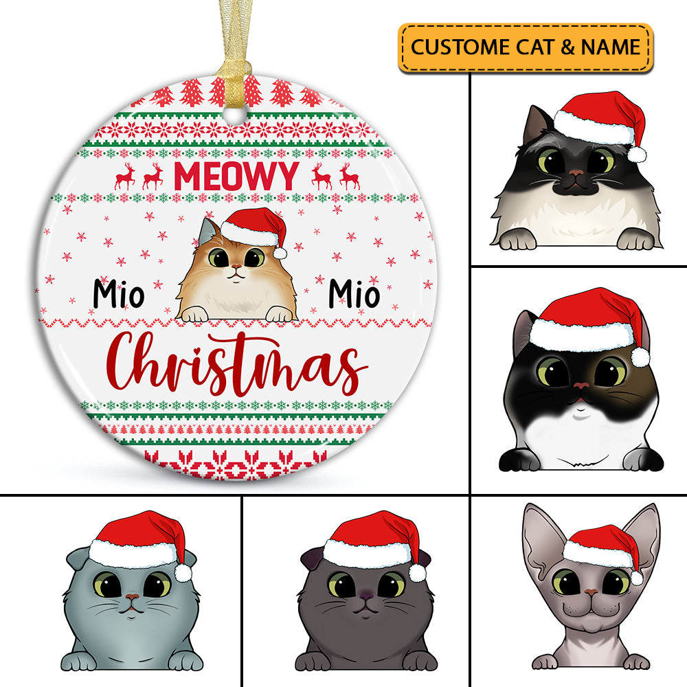 Meowy Christmas - Personalized Ceramic Ornament - Gift For Christmas, Gift For Pet Lover