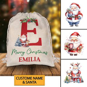 Merry Christmas Letter - Custom Name, Personalized String Bag, Christmas Gift, Family Gift