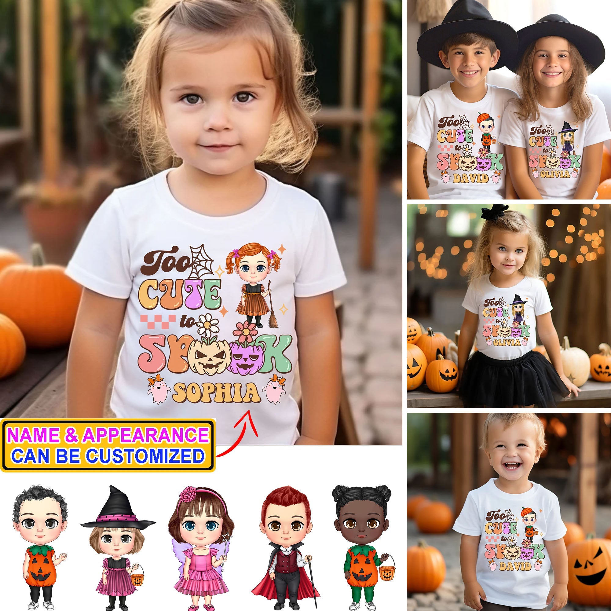 Too Cute Too Spook, Custom Appearance And Name - Personalized T-Shirt - Family Gift, Halloween Gift