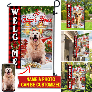 Welcome To Pet Christmas House - Personalized Pet Photo And Name Flag - Christmas Gift, Gift For Pet Lovers