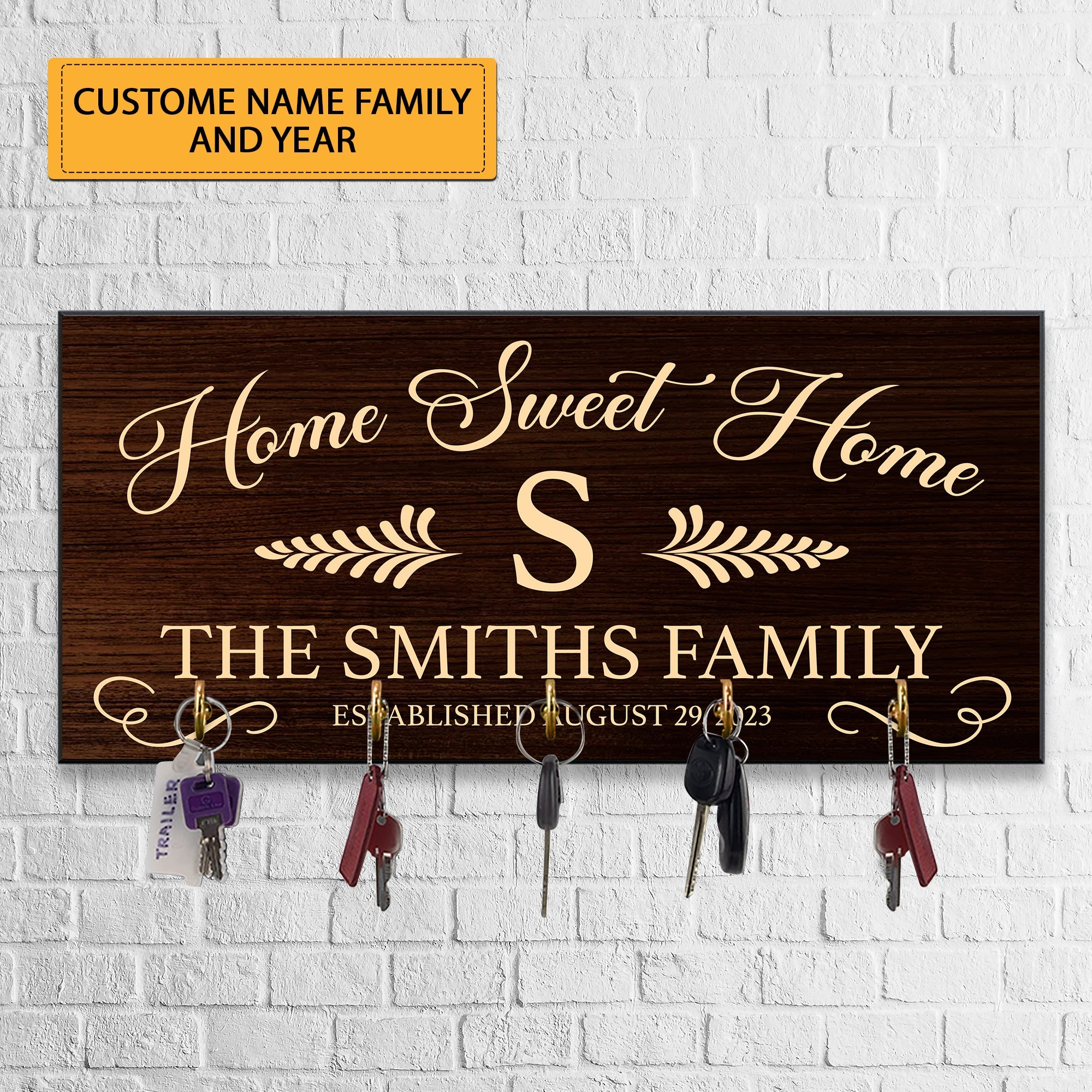 Home Sweet Home - Custom Name - Personalized Key Hanger, Key Holder -Gift For Family