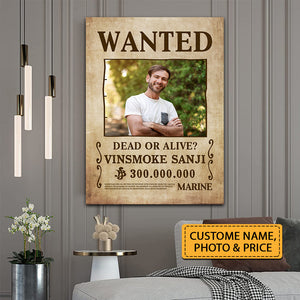 One Piece Style, Wanted Dead Or Alive?  Personalized Photo And Name Canvas, Gift For Family, Home Decor