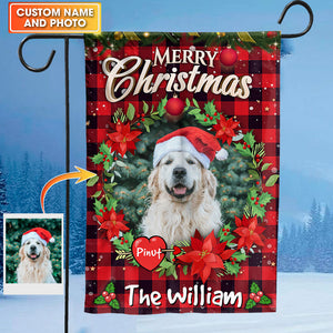 Merry Christmas- Custom Pet Photo, Name And Family Name Flag - Christmas Gift, Gift For Pet Lovers