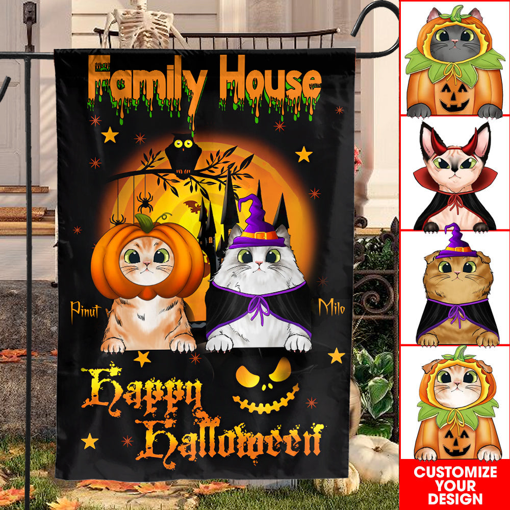 Family House Happy Halloween - Personalized Cat Flag - Halloween Gift - Gift For Cat Lover