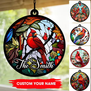 Cardinal Remembrance Gifts - Custom Background And Name - Personalized Acrylic Ornament - Window Ornament