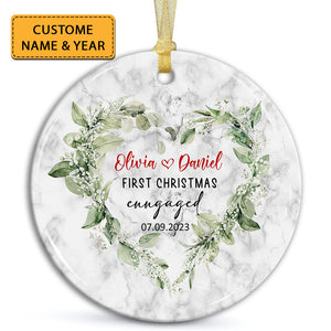 First Christmas Engaged  - Personalized Christmas Ceramic Ornament - Gift For Couple, Family