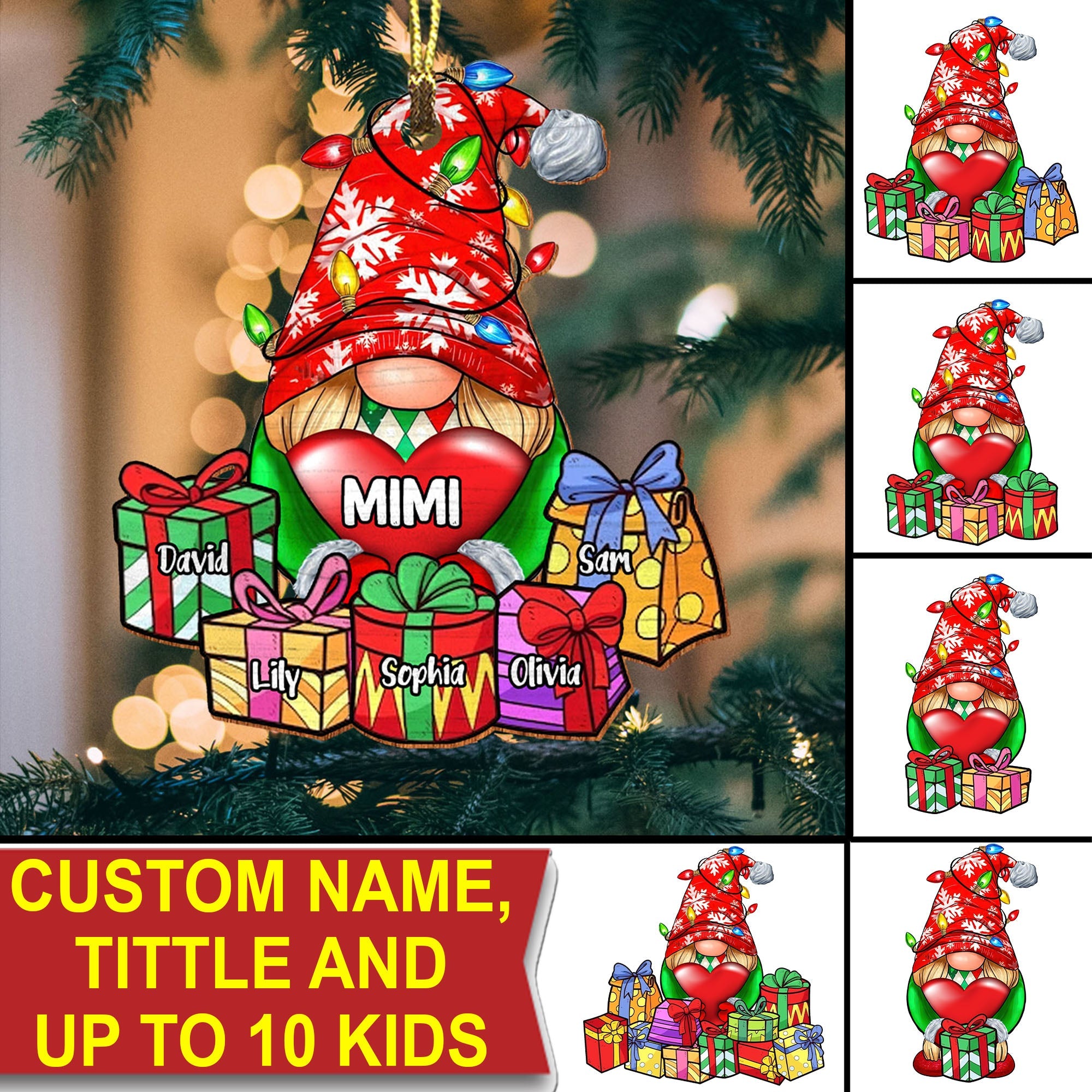 Merry Christmas With Kids - Custom Name - Personalized Custom Shaped Wooden Ornament, Christmas Gift