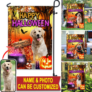 Happy Halloween - Personalized Pet Photo & Name Flag - Gift For Pet Lovers, Halloween Gift