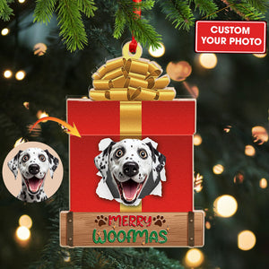 Merry Woofmas, Christmas Gift Box, Custom Photo And Quote - Personalized Custom Shaped Wooden Ornament - Gift For Pet Lover