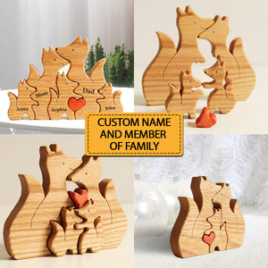 Personalized Fox Family Wooden Puzzle - Puzzle Wooden - Wooden Pet Carvings - Gift For Family