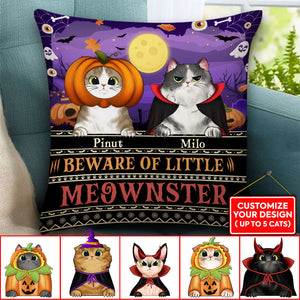 Beware Of Little Meownster - Personalized Cutie Kittie Pillow, Halloween Decor Gift, Cat Lovers Gift