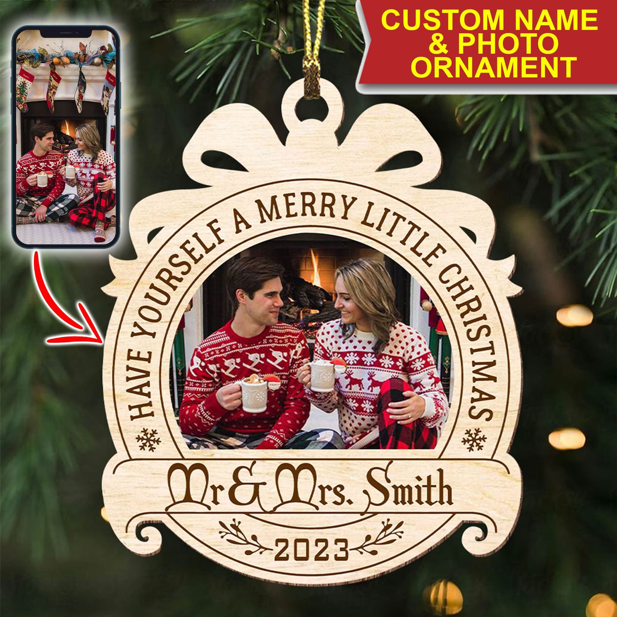 Have Yourself A Merry Little Christmas - Custom Photo And Name - Personalized Custom Shaped Wooden Ornament, Christmas Gift