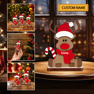 Rudolph The Red-Nosed Reindeer, Personalised Wooden Place Names - Christmas Gift For Family - Standing Reindeer Table Decoration