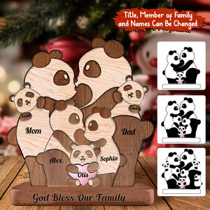 Man, Woman Couple Gift, Dad, Mom And Kids, Personalized Panda Family Puzzle Wooden - Wooden Pet Carvings - Gift For Family