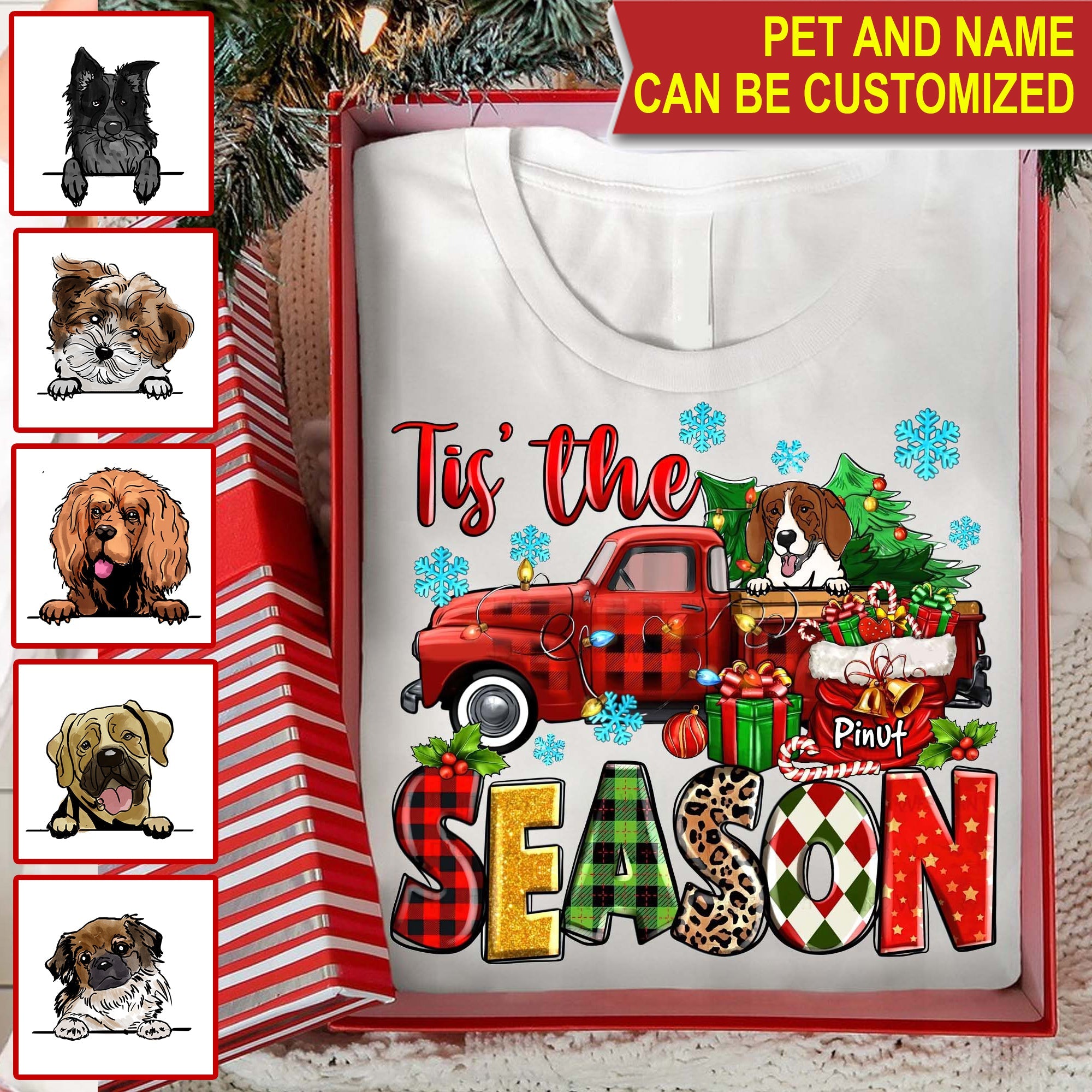 Tis' The Xmas Season - Custom Photo And Name - Personalized T-Shirt - Family Gift, Gift For Pet Lover