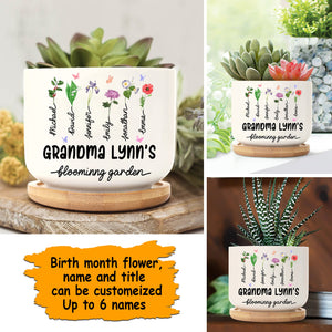 Birth Month Flower - Personalized Ceramic Plant Pot With Wooden Base - Home Decoration Gifts