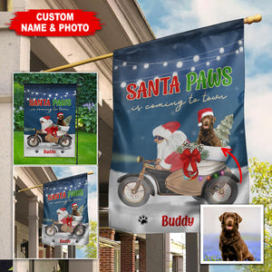 Santa Paws Is Coming To Town - Custom Photo And Name Flag - Christmas Gift, Gift For Family, Gift For Pet Lover