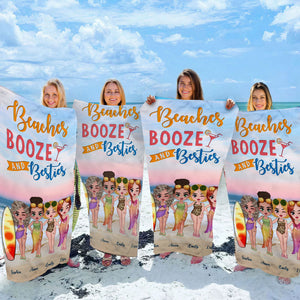 Besties Trip - Girls Trip - Personalized Beach Towels - Beaches Booze and Besties - Gift For Best Friends