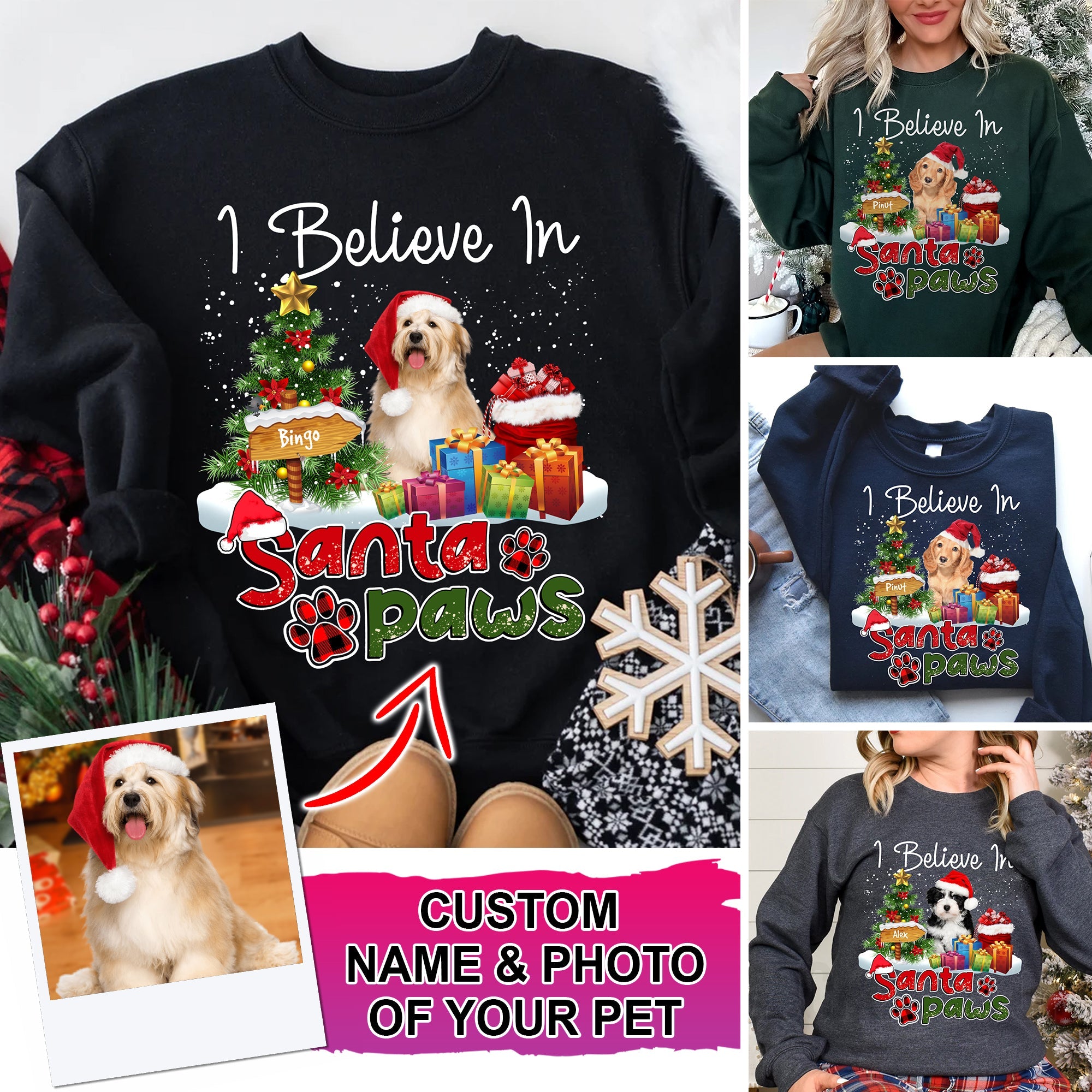 I Believe In Santa Paws- Christmas Gift For Dog Lovers - Personalized Dark Color Sweatshirt