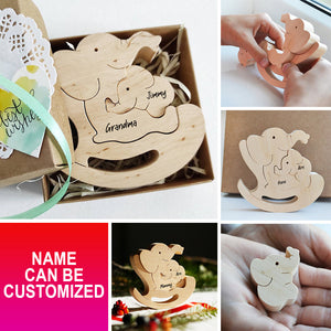 Personalized Wooden Elephant Mom And Kid Family - Puzzle Wooden Family - Wooden Pet Carvings