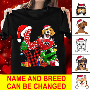 Love Christmas Dog - Custom Dog And Name - Personalized T-Shirt, Gift For Christmas, Pet Lover Gift