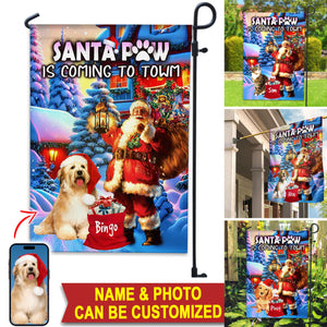 Santa Paw Is Coming To Town - Custom Pet Photo And Name Flag - Christmas Gift, Gift For Pet Lovers