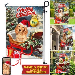 Merry Christmas On Santa's Sleigh - Custom Pet Photo And Name Flag - Christmas Gift, Gift For Pet Lovers