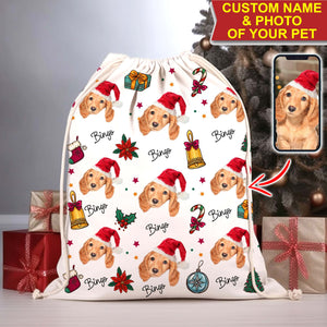 Christmas Special Gift For Pet Lover - Custom Photo And Name, Personalized String Bag, Gift For Pet Lover, Christmas Gift