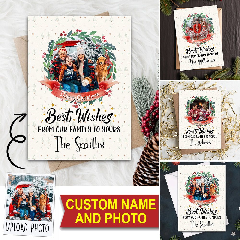 Merry Christmas Best Wishes, Custom Family Name - Personalized Christmas Card, Christmas Gift