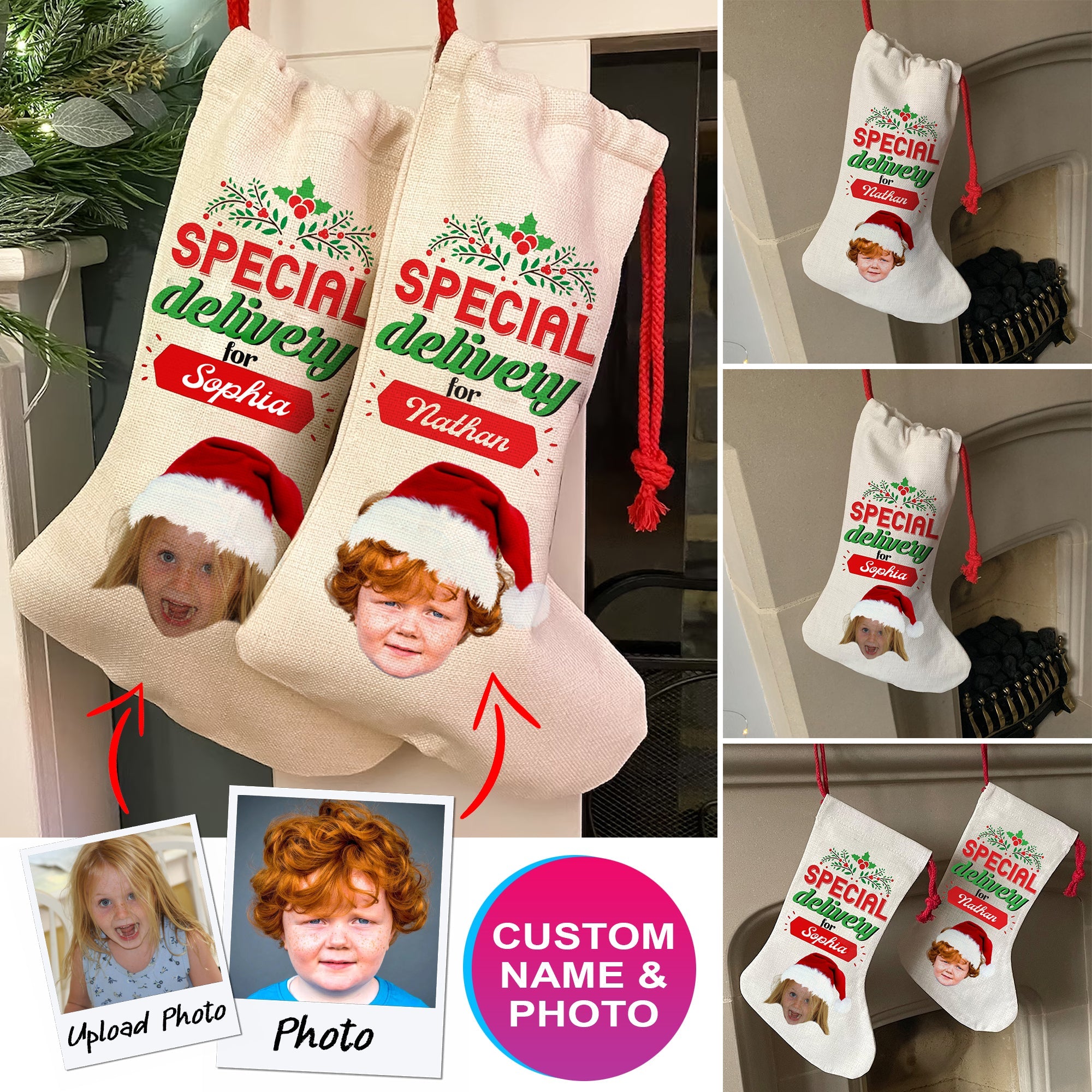 Special Delivery For - Personalized Photo Christmas Socks Decoration - Custom Photo Gift, Christmas Gift