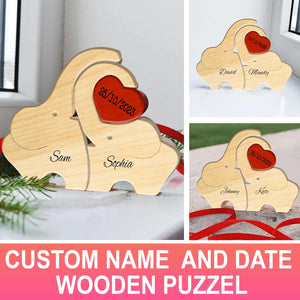 Personalized Wooden Elephants Couple - Puzzle Wooden Elephants Family - Wooden Pet Carvings