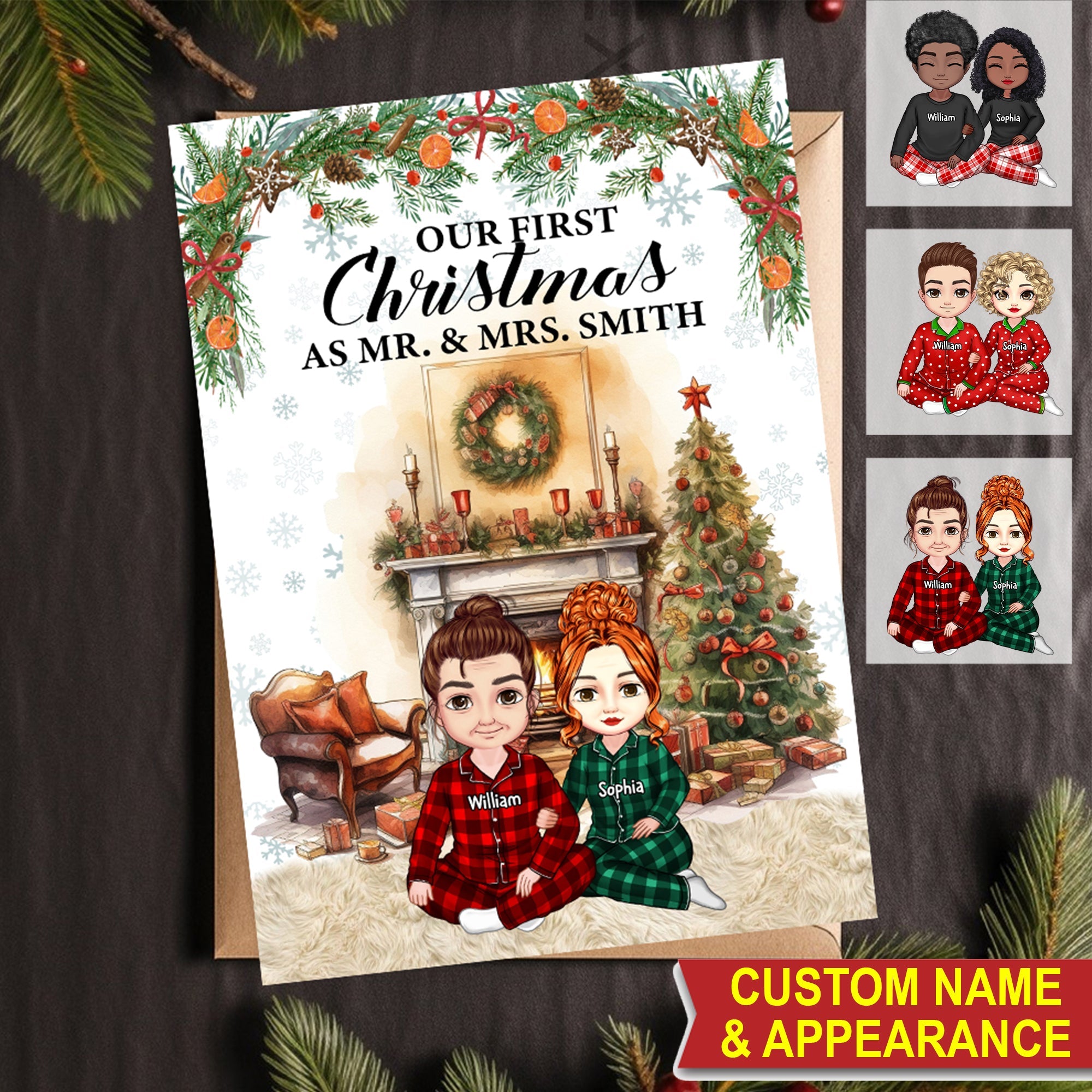 Couple First Christmas, Custom Appearances And Names - Personalized Christmas Card, Christmas Gift
