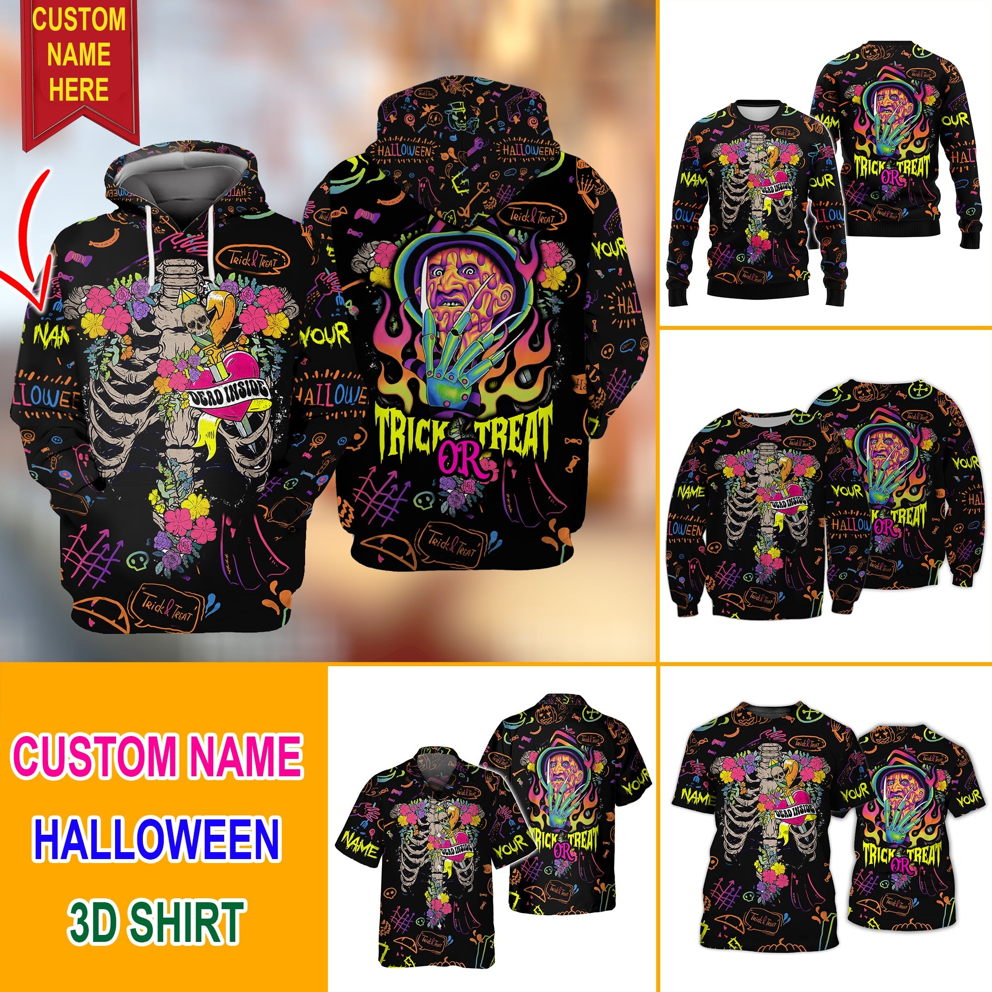 Custom Name - Trick Or Treat - Personalized Halloween 3D Shirt, Halloween Gift