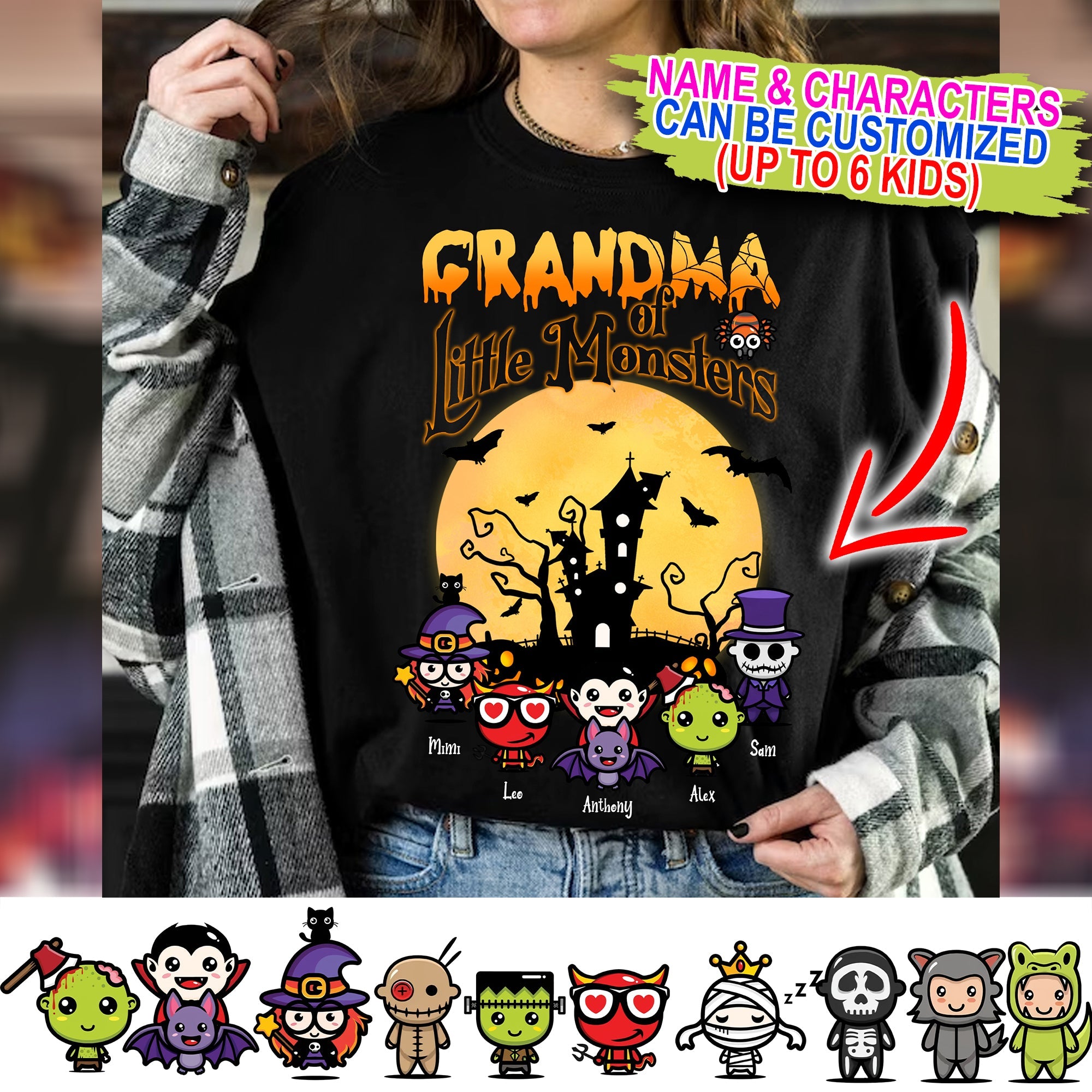 Grandma Of Little Monsters - Custom Appearance And Name - Personalized T-Shirt - Halloween Gift - Gift For Family