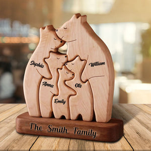 Personalized Wooden Bear Family - Puzzle Wooden Bear Family - Wooden Pet Carvings, Gift For Family