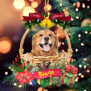 Merry Christmas Cute Pet Photo  - Custom Photo And Name, Personalized Acrylic Ornament - Gift For Pet Lover