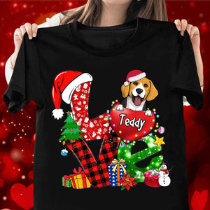 Love Christmas Dog - Custom Dog And Name - Personalized T-Shirt, Gift For Christmas, Pet Lover Gift