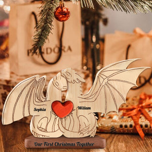 Man, Woman Couple Gift, Personalized Flying Dragon Couple Puzzle Wooden - Wooden Pet Carvings - Gift For Family