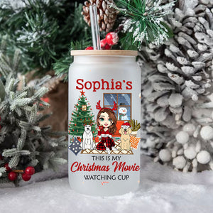 This Is My Christmas Movie Watching Cup - Customization Glass Bottle, Frosted Bottle, Gift For Family, Christmas Gift