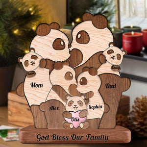 Man, Woman Couple Gift, Dad, Mom And Kids, Personalized Panda Family Puzzle Wooden - Wooden Pet Carvings - Gift For Family