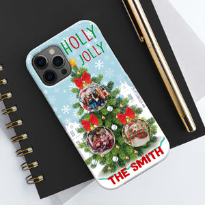 Holly Jolly - Custom 3 Photo And Family Name - Personalized Phone Case, Christmas Gift