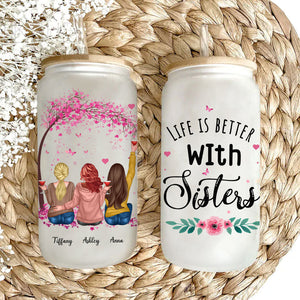 Personalized Best Friend, Life Is Better With Sisters Glass Bottle, Frosted Bottle