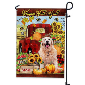 Happy Fall Y'all - Personalized Pet Photo & Name Flag - Gift For Pet Lovers