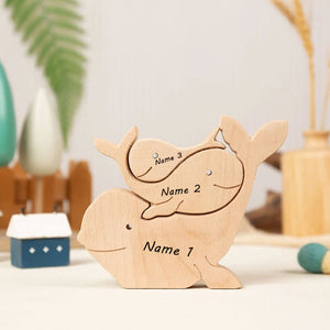 Personalized Dolphin Family Wooden Puzzle - Puzzle Wooden Dolphin Family - Wooden Pet Carvings, Gift For Family