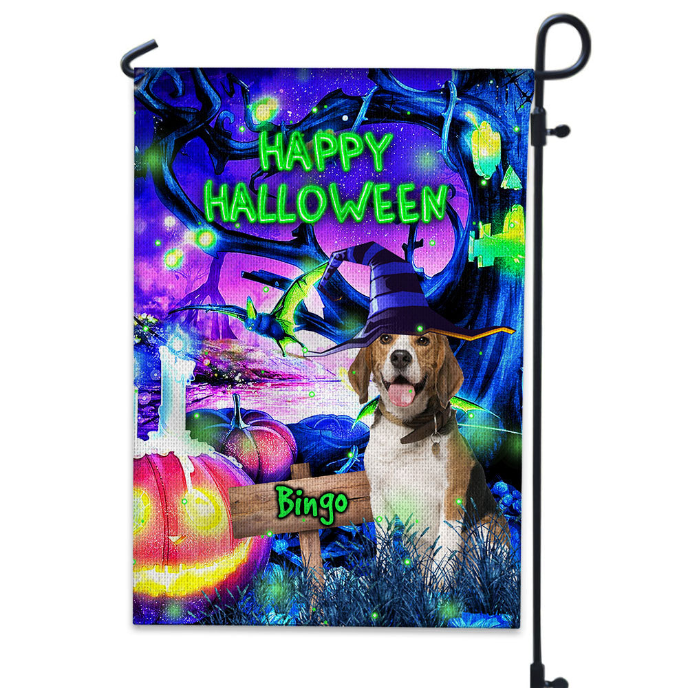 Happy Halloween - Personalized Pet Photo & Name Flag - Gift For Pet Lovers