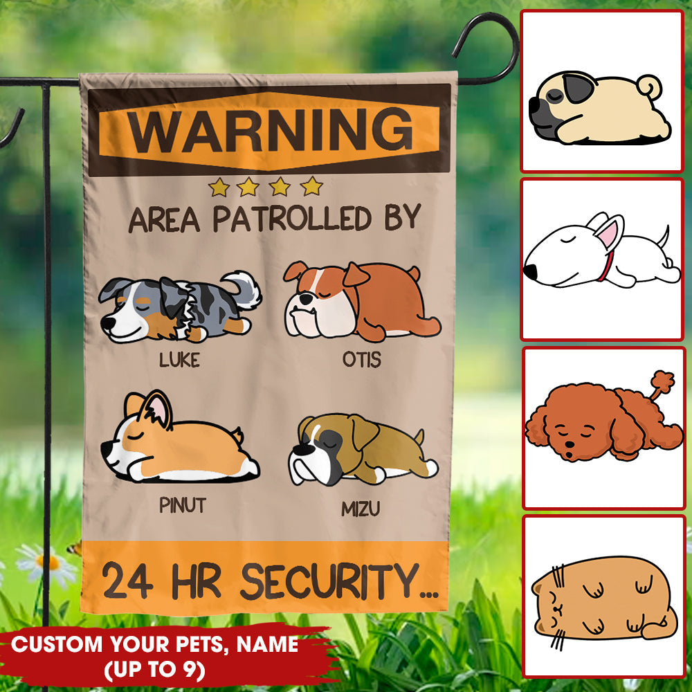 Warning Area Patrolled By 24 Hr Security - Personalized Cutie Puppy and Kittie Flag, Gift For Pet Lovers