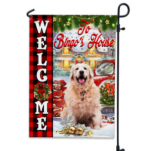 Welcome To Pet Christmas House - Personalized Pet Photo And Name Flag - Christmas Gift, Gift For Pet Lovers